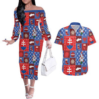 Slovakia Christmas Patchwork Couples Matching Off The Shoulder Long Sleeve Dress and Hawaiian Shirt - Wonder Print Shop