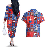 Slovakia Christmas Patchwork Couples Matching Off The Shoulder Long Sleeve Dress and Hawaiian Shirt - Wonder Print Shop