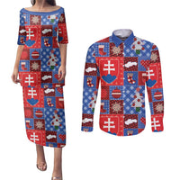 Slovakia Christmas Patchwork Couples Matching Puletasi and Long Sleeve Button Shirt - Wonder Print Shop