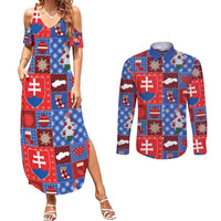Slovakia Christmas Patchwork Couples Matching Summer Maxi Dress and Long Sleeve Button Shirt - Wonder Print Shop