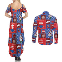 Slovakia Christmas Patchwork Couples Matching Summer Maxi Dress and Long Sleeve Button Shirt - Wonder Print Shop