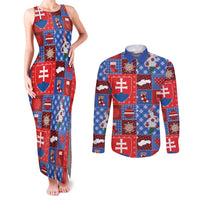 Slovakia Christmas Patchwork Couples Matching Tank Maxi Dress and Long Sleeve Button Shirt - Wonder Print Shop