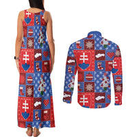Slovakia Christmas Patchwork Couples Matching Tank Maxi Dress and Long Sleeve Button Shirt - Wonder Print Shop