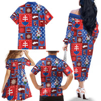 Slovakia Christmas Patchwork Family Matching Off The Shoulder Long Sleeve Dress and Hawaiian Shirt - Wonder Print Shop