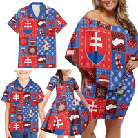 Slovakia Christmas Patchwork Family Matching Off Shoulder Short Dress and Hawaiian Shirt - Wonder Print Shop