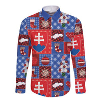 Slovakia Christmas Patchwork Long Sleeve Button Shirt - Wonder Print Shop
