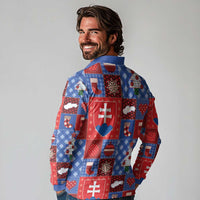Slovakia Christmas Patchwork Long Sleeve Polo Shirt - Wonder Print Shop