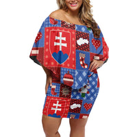 Slovakia Christmas Patchwork Off Shoulder Short Dress - Wonder Print Shop
