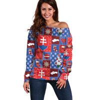 Slovakia Christmas Patchwork Off Shoulder Sweater - Wonder Print Shop