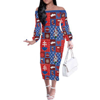 Slovakia Christmas Patchwork Off The Shoulder Long Sleeve Dress - Wonder Print Shop