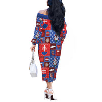Slovakia Christmas Patchwork Off The Shoulder Long Sleeve Dress - Wonder Print Shop