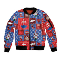 Slovakia Christmas Patchwork Sleeve Zip Bomber Jacket - Wonder Print Shop