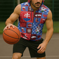 Slovakia Christmas Patchwork Sleeveless Zip Hoodie - Wonder Print Shop