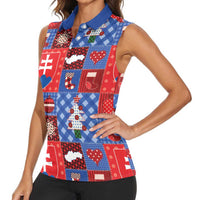 Slovakia Christmas Patchwork Women Sleeveless Polo Shirt - Wonder Print Shop