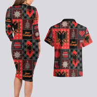 Albania Christmas Patchwork Couples Matching Long Sleeve Bodycon Dress and Hawaiian Shirt - Wonder Print Shop