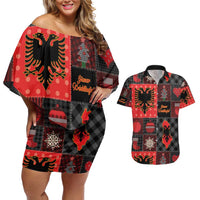Albania Christmas Patchwork Couples Matching Off Shoulder Short Dress and Hawaiian Shirt - Wonder Print Shop
