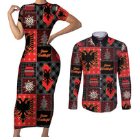 Albania Christmas Patchwork Couples Matching Short Sleeve Bodycon Dress and Long Sleeve Button Shirt - Wonder Print Shop