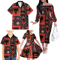 Albania Christmas Patchwork Family Matching Off The Shoulder Long Sleeve Dress and Hawaiian Shirt - Wonder Print Shop