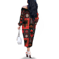 Albania Christmas Patchwork Family Matching Off The Shoulder Long Sleeve Dress and Hawaiian Shirt - Wonder Print Shop