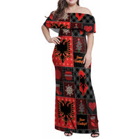 Albania Christmas Patchwork Family Matching Off Shoulder Maxi Dress and Hawaiian Shirt - Wonder Print Shop