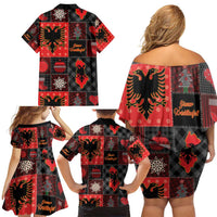 Albania Christmas Patchwork Family Matching Off Shoulder Short Dress and Hawaiian Shirt - Wonder Print Shop