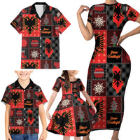 Albania Christmas Patchwork Family Matching Short Sleeve Bodycon Dress and Hawaiian Shirt - Wonder Print Shop