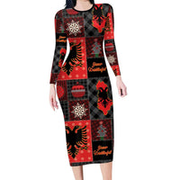 Albania Christmas Patchwork Long Sleeve Bodycon Dress - Wonder Print Shop