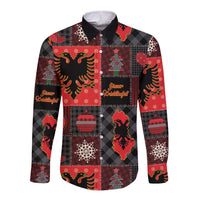 Albania Christmas Patchwork Long Sleeve Button Shirt - Wonder Print Shop