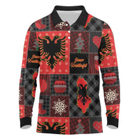 Albania Christmas Patchwork Long Sleeve Polo Shirt - Wonder Print Shop