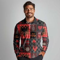 Albania Christmas Patchwork Long Sleeve Polo Shirt - Wonder Print Shop