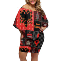 Albania Christmas Patchwork Off Shoulder Short Dress - Wonder Print Shop