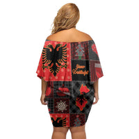 Albania Christmas Patchwork Off Shoulder Short Dress - Wonder Print Shop