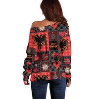 Albania Christmas Patchwork Off Shoulder Sweater - Wonder Print Shop