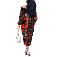 Albania Christmas Patchwork Off The Shoulder Long Sleeve Dress - Wonder Print Shop