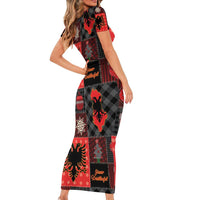 Albania Christmas Patchwork Short Sleeve Bodycon Dress - Wonder Print Shop