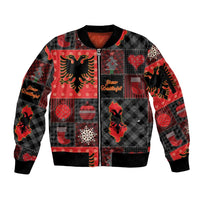 Albania Christmas Patchwork Sleeve Zip Bomber Jacket - Wonder Print Shop