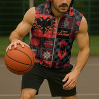 Albania Christmas Patchwork Sleeveless Zip Hoodie - Wonder Print Shop