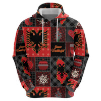 Albania Christmas Patchwork Zip Hoodie - Wonder Print Shop