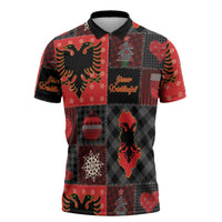 Albania Christmas Patchwork Zipper Polo Shirt - Wonder Print Shop