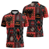 Albania Christmas Patchwork Zipper Polo Shirt - Wonder Print Shop
