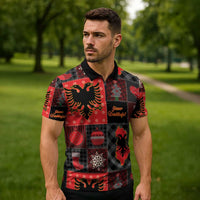 Albania Christmas Patchwork Zipper Polo Shirt - Wonder Print Shop