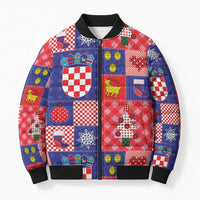 Croatia Christmas Patchwork Bomber Puffer Jacket - Wonder Print Shop