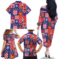 Croatia Christmas Patchwork Family Matching Off The Shoulder Long Sleeve Dress and Hawaiian Shirt - Wonder Print Shop