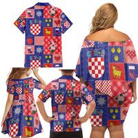 Croatia Christmas Patchwork Family Matching Off Shoulder Short Dress and Hawaiian Shirt - Wonder Print Shop