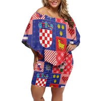 Croatia Christmas Patchwork Family Matching Off Shoulder Short Dress and Hawaiian Shirt - Wonder Print Shop