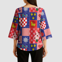 Croatia Christmas Patchwork Kimono Sleeve Blouse - Wonder Print Shop