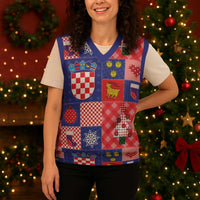 Croatia Christmas Patchwork Christmas Knitted V-Neck Vest - Wonder Print Shop