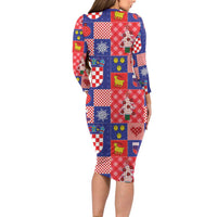 Croatia Christmas Patchwork Long Sleeve Bodycon Dress - Wonder Print Shop