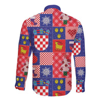 Croatia Christmas Patchwork Long Sleeve Button Shirt - Wonder Print Shop