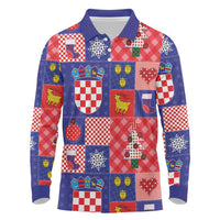 Croatia Christmas Patchwork Long Sleeve Polo Shirt - Wonder Print Shop